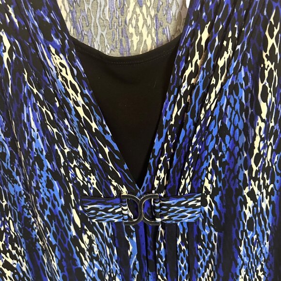 JM Collection Size XL Polyester Blue Black Snake Print Open Cardigan Ring Detail - Picture 6 of 9